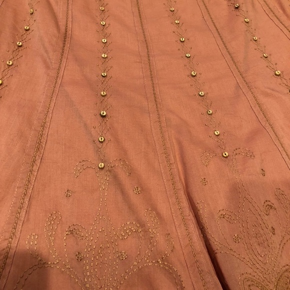 RARE Elie Tahari Peach Cotton Silk Skirt w/ Intricate Retro Bohemian Detailing - Picture 3 of 4